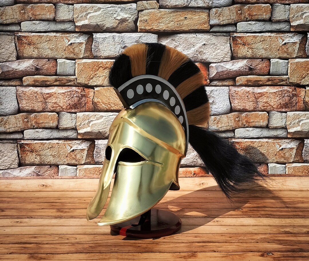 Greek Corinthian Helmet With Red Plume Greek Corinthian Medieval Armor Helmet With Red Plume - Wearable Roman Knight Spartan Replica Red Plume Helmet