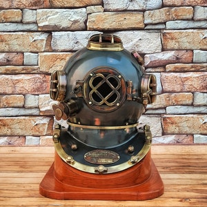 Scuba Marine Diving Helmet - Deep Sea Scuba Divers Helmet - US Navy Mark V Diving Helmet with Wooden Base