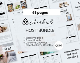 Airbnb Host Bundle Template, Welcome Book Airbnb template, Editable Airbnb Signs, Cleaning Checklists, Poster Bundle