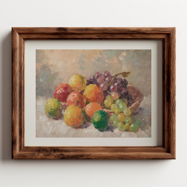 Fruit Basket, Vintage Still Life, Printable Oil Painting, Rustic Wall Art, Vibrant Antique Decor, Printable Wall Art, Digital Download, #04