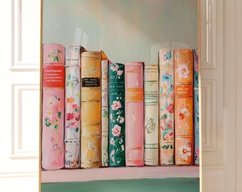 Pastel Book Stack Print: Wunderliche Blumen Bücherregal Kunst (Digitaler Download)