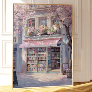 Bookshop Art Print: Pastel European Bookstore, Reading Nook Decor (Digital Download)