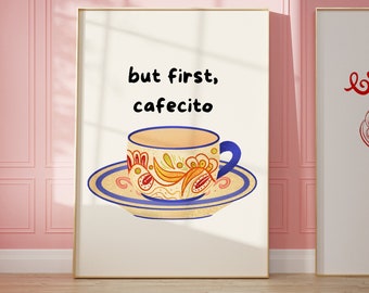 But First Cafecito Print, Spanish Coffee Art Print, Minimalist Coffee Poster, Spanish Kitchen Decor, Cute Mug Poster, Digital Download
