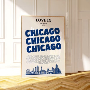 Vintage Chicago Skyline Art Print: &#39;Love in The Windy City&#39; (Digital Download)