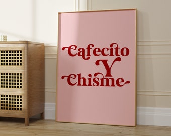 Impresión de Cafecito y Chisme: Arte con café español, decoración de cocina moderna (Descarga digital)