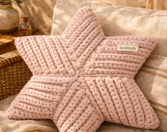 Cojín de estrella de crochet: cojín de punto beige, decoración infantil