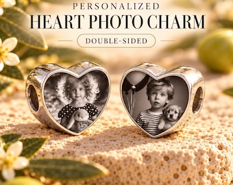 Personalized Double-Sided Heart Photo Charm: Custom Picture Bead for Bracelet