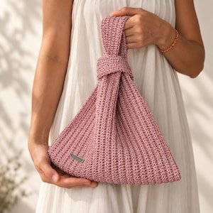 Pink Lurex Crochet Knot Bag: Metallic Wristlet Evening Purse image 1