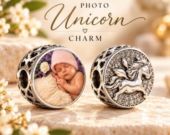 925 Sterling Silver Crystal Unicorn Charm: Filigree Heart Bead for Bracelet