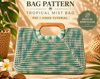 Patrón de bolso de rafia a crochet: Bolso de verano con asa de madera en formato PDF con videotutorial.