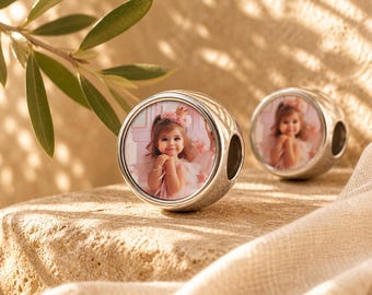 Charm de recuerdo para pulseras - Recuerdo personalizado - Charm con foto de doble cara