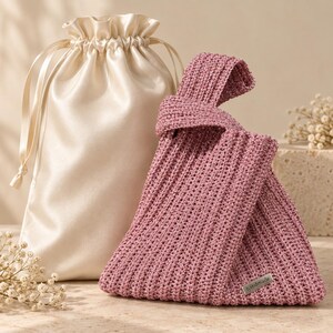 Pink Lurex Crochet Knot Bag: Metallic Wristlet Evening Purse image 10