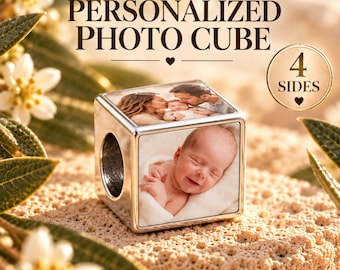 Personalized Four-Sided Photo Cube Charm: Custom Picture Bead for Bracelet