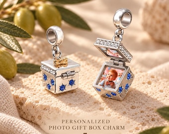 Personalized Photo Gift Box Charm: Opening Locket Bead for Charm Bracelet