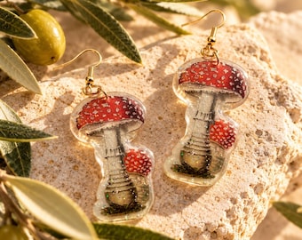 Mushroom Earrings, Resin Mushroom Earrings, Fairycore Jewelry, Cottagecore Earrings, Woodland Forest Gift for Nature Lover