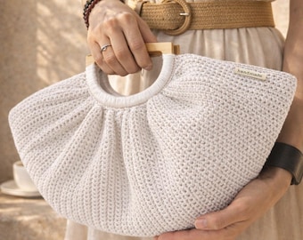 Bolso de concha de rafia, clutch de crochet: Monedero bohemio de concha