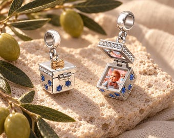 Dije de caja de regalo con foto personalizada: Joya de recuerdo bañada en plata