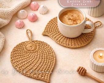 Raffia Leaf Coaster Pattern + Video Tutorial: Eco Boho Decor Style (Digital Download)