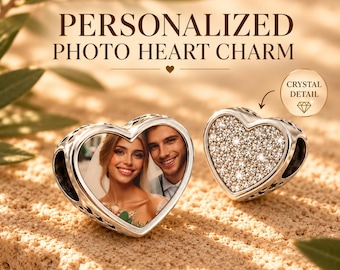 Personalized Photo Crystal Heart Charm: Custom Picture Bead for Bracelet