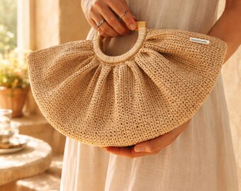 Boho Muschel häkeln Raffia Tasche: Strandtasche