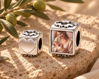 Charm personalizado con foto en forma de cubo: Cuenta personalizada con foto para pulsera de charms