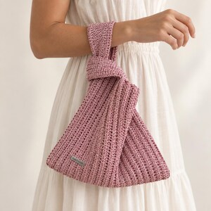 Pink Lurex Crochet Knot Bag: Metallic Wristlet Evening Purse image 3