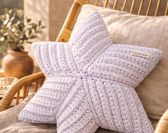 Almohada de estrella de crochet artesanal con purpurina: decoración navideña acogedora