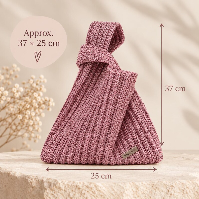 Pink Lurex Crochet Knot Bag: Metallic Wristlet Evening Purse image 4