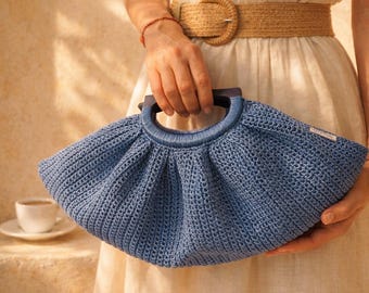 Bolso de mano bohemio de rafia con conchas: bolso de abanico de crochet hecho a mano