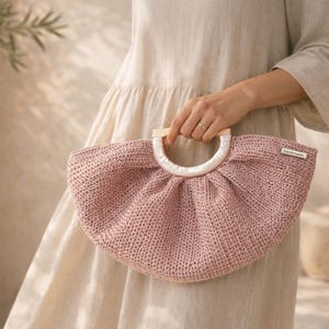 Rosa Bast gehäkelte Clutch: Boho Muschel Geldbörse Bild 1