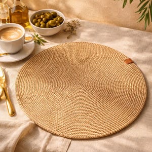 Hand-Crocheted Raffia Placemat: Minimalist Eco Table Decor