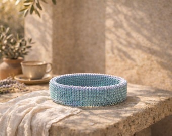 Blue Lurex Crochet Cuff Bracelet: Sparkly Boho Wristband