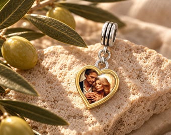 Charm de corazón dorado con foto personalizada: Regalo de recuerdo personalizado para mamá y abuela.