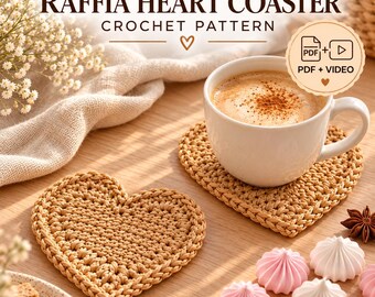 Raffia Heart Crochet Coaster Pattern with Video Tutorial: Heart Table Mat PDF