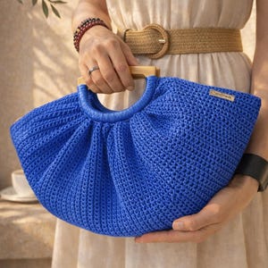 Raffia Shell Bag Blue Crochet Clutch: Boho Shell Purse