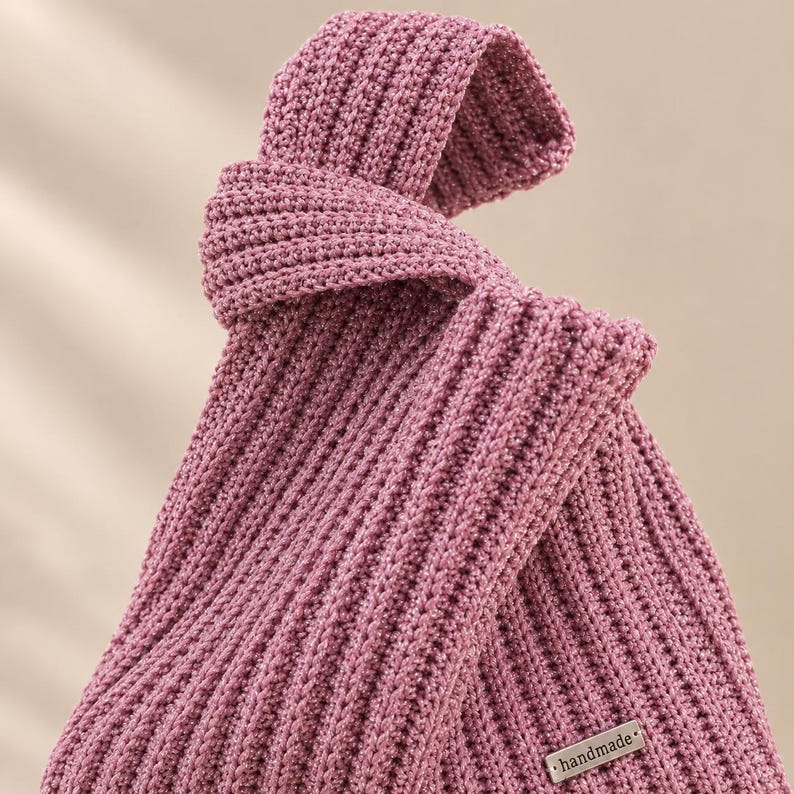 Pink Lurex Crochet Knot Bag: Metallic Wristlet Evening Purse image 6