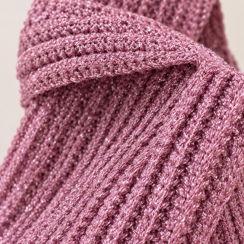 Pink Lurex Crochet Knot Bag: Metallic Wristlet Evening Purse image 5