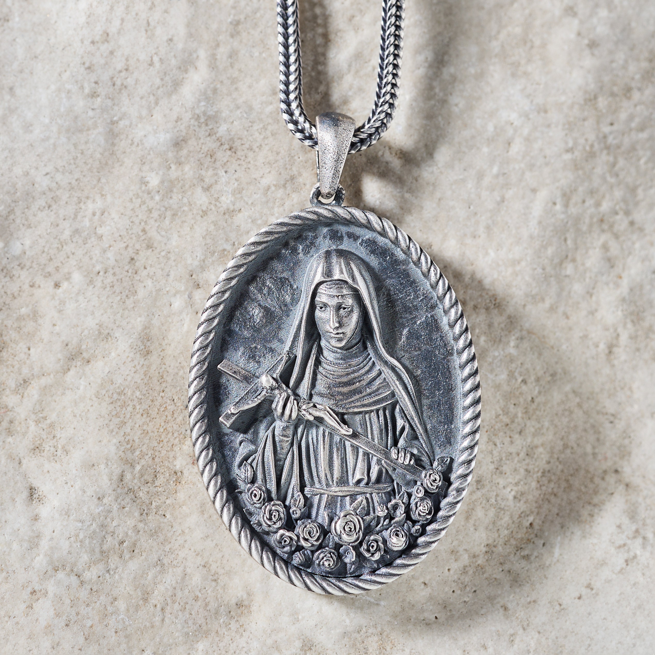 Collana Argento 925 Con Medaglia Santa Rita – Gioiello Italiano – Circonferenza 46 Cm – 4.9 Grammi