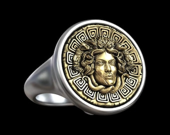 925 sterlingzilveren handgemaakte medusa-ring, Griekse mythologie, jubileumcadeau, gepersonaliseerde geschenken, cadeau voor mannen, zilveren herenring