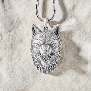 Handmade Sterling Silver Wolf Necklace: Personalized Men&#39;s Jewelry