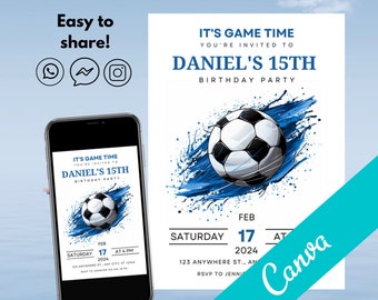 Soccer Birthday Invitation Editable Template, Sport Birthday Invitation, Football Birthday Invite, Kid Invite, Boys Party Canva Template