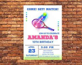 Invito di compleanno a tema tennis: invito stampabile per una festa a tema tennis (modificabile in Canva)