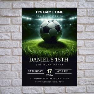 Invito di compleanno a tema calcio, invito personalizzato per festa di calcio per ragazzi, invito digitale sportivo per adolescenti e bambini, modello modificabile