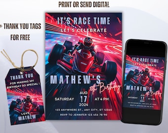 Editable Go Kart Birthday Invitation: Vibrant Racing Theme (Digital Download)