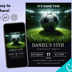 Soccer Birthday Invitation: Custom Football Party, Editable Template (Digital Download)