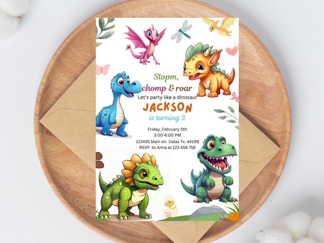 Editable Dinosaur Birthday Party Invitation Template, Dinosaur Birthday ...