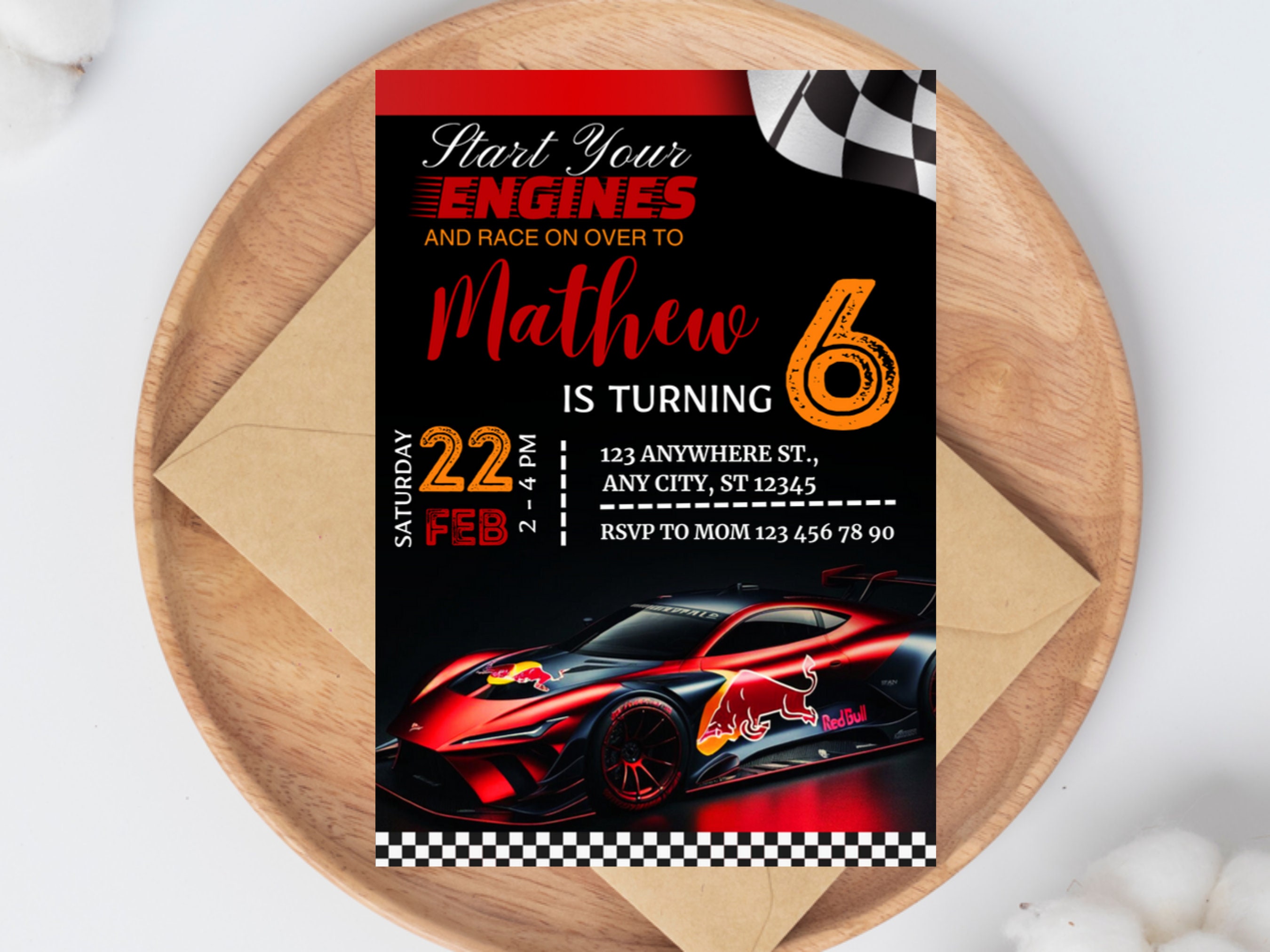Motor Racing Theme Invitation Race Car Birthday Invitation, Red Sportcar Theme, Canva Template ...