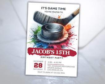 Editable Hockey Birthday Invitation: Canva Printable (Digital Download)