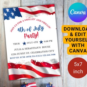 Printable 4th of July Invitation Template Editable Fourth of July Celebration Invitation  Fireworks Neighborhood  Party Instant Download