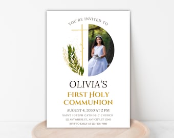 Invitación personalizada para la primera comunión con foto, invitación religiosa personalizada para niños y niñas